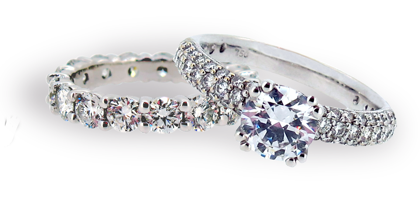 Diamond engagement ring and diamond eternity band